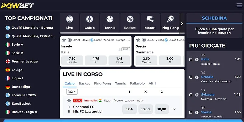 Powbet — schermata del sito Curaçao